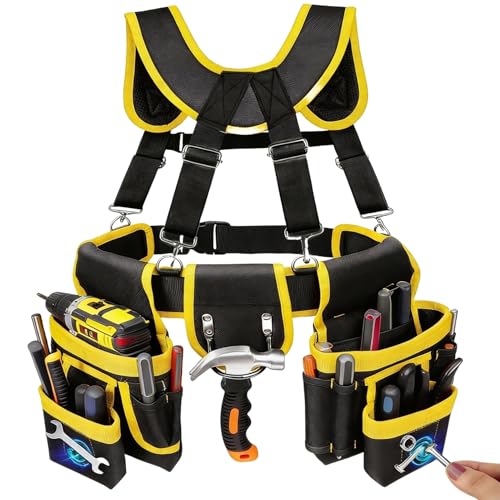 Magnetic Tool Belt, Heavy Duty Tool Pouch for men Magnet Holster Nail Utility Toolbelt Adjustable Waist Holder for Handyman Contractor (Yellow) - color: Yellow