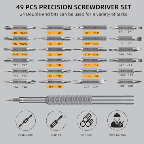 51 in 1 Precision Screwdriver Set with 24 Double-End Magnetic Bits, Aluminum Handle & Storage Box, Professional Repair Tool Kit for Electronics, Watch Laptop, DIY - color: 51 in 1
