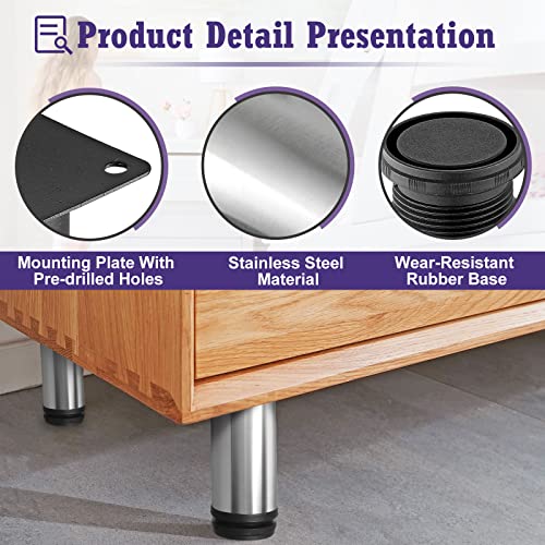 3 Inch Metal Furniture Legs Stainless Steel Adjustable Legs Silver Table Legs Round Cabinet Legs for Coffee Table Cabinet Desk Sofa Shelves, Pack of 8 - color: Silver, size: 3"