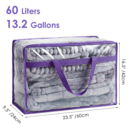 Blanket Storage Bags 4 Pack 60L Clothes Comforter Bedding Container Purple - color: D-Purple