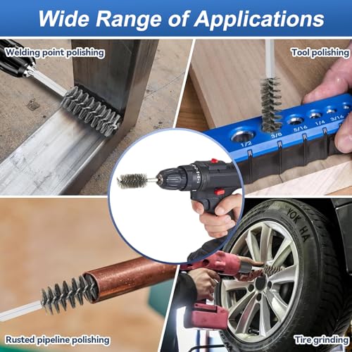 12Pcs Stainless Steel Bore Brush Set,Setwire Brush for Drill, with 8mm-19mmAbrasive Wire Brush , Rust Remover and Pipe Cleaner for Metal Surfaces with 1/4" Hex Shank - style: Stainless steel