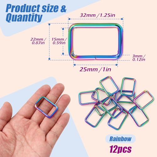 PECMER Rainbow 1 Inch Rectangle Rings for Purses Bag Making Hardware-12 PCS - color: Rainbow Rectangle Rings-12 Pcs-1 Inch