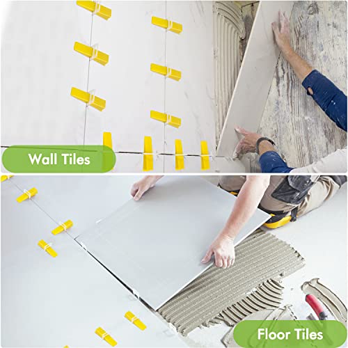 Tile Leveling System 1/8”Kit, 600pcs Tile Leveler Spacers Clips+200pcs Reusable Wedges+1pc Tile Pliers for Wall/Floor Tile Adjustment, Tile Leveler Tool Set for Tile & Stone Installation(1/8",Yellow) - size: 1/8"