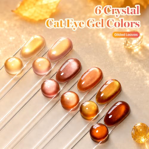 Beetles Fall Cat Eye Gel Nail Polish Set - Gilded Leaves 6 Colors - color: A - Glass Cat Eye | Gilded Leaves