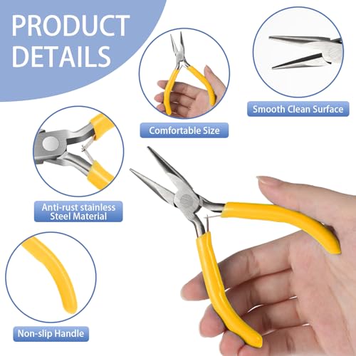 2 Pack Needle Nose Pliers for Jewelry Making, 4.5 Inch Small Needle Plier Jewelry Chain Nose Plier Craft Pliers for Wire Bending, Repair, Object Grasping (Yellow) - color: Yellow