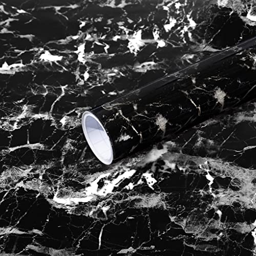 Arthome Black Marble Contact Paper, Peel and Stick Black Silver Paper, Self Adhesive Wallpaper (Black Sliver, 23.6"x200") - color: Silver Blk, size: 23.6" x 200"
