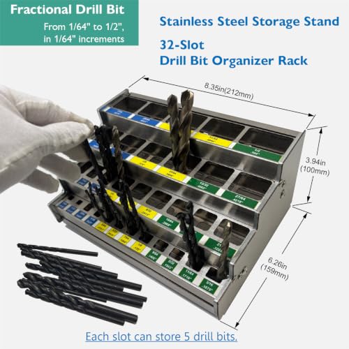 32-Slot Fractional Drill Bit Organizer-1/64'' to 1/2' Bits - style: Fractional inch