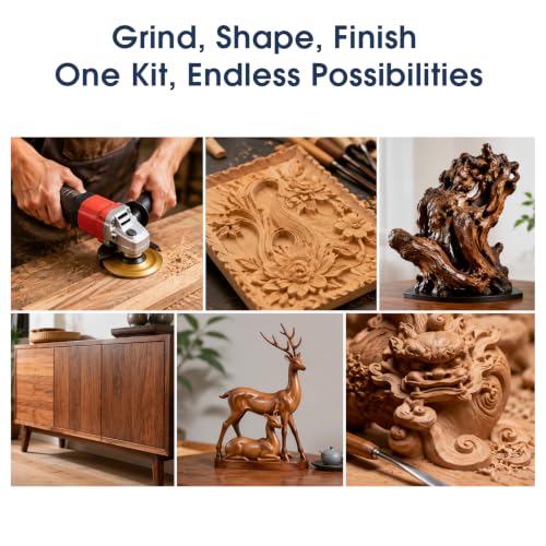 15PCS Wood Carving Disc Set for 4" & 4-1/2" Grinder Grind/Shape/Sand/Polish