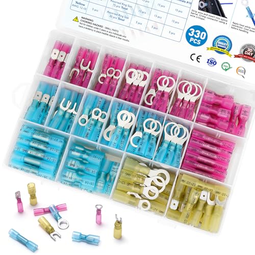 TICONN 330 Pcs Heat Shrink Wire Connectors, Marine Crimp Ring Terminal Kit - style: 330PCS Combo