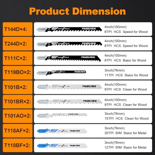 T-Shank Jigsaw Blades Set, 20Pcs Assorted Replacement Jigsaw Blades - style: 20-Pack（20 Pieces）