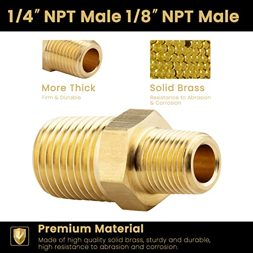 KOOTANS 1/4 NPT x 1/8 NPT Male Solid Brass Hex Nipples,4 PACK - size: 1/4 NPT x 1/8 NPT (O.D x O.D: 1/2'' x 3/8'')