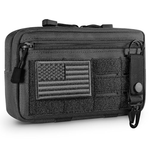 FRTKK Tactical Molle Admin Pouch Utility Laser Cut EDC Tool Pouch Bag Horizontal Modular Pouches Include US Flag Patch and Keychain - color: Black
