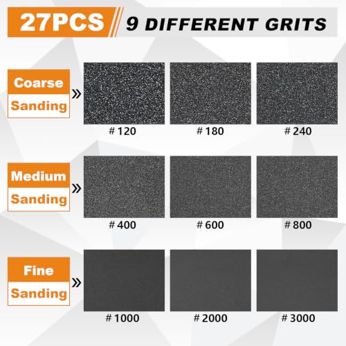 27 PCS 3x4 Inch Sanding Sponge, 240 Grit Sandpaper Pads Sanding Blocks Set - color: 240 Grit