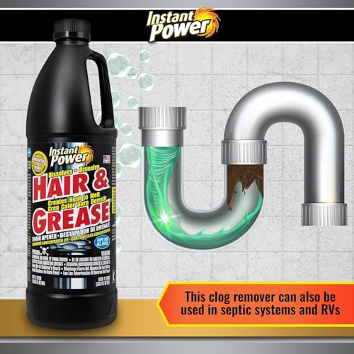 Instant Power Hair & Grease Drain Opener & Clog Remover, 1 Liter, 2 Pack - size: 33.8 Fl Oz (Pack of 2)