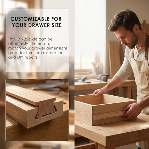 Wood Drawer Slides 18 Inches Bottom Mount Replacement, Solid Wooden Drawer Runners Center Guide Track Rail for Dresser Cabinet Drawer Repair, Cuttable for Old Drawers (1, L002(17.72"))