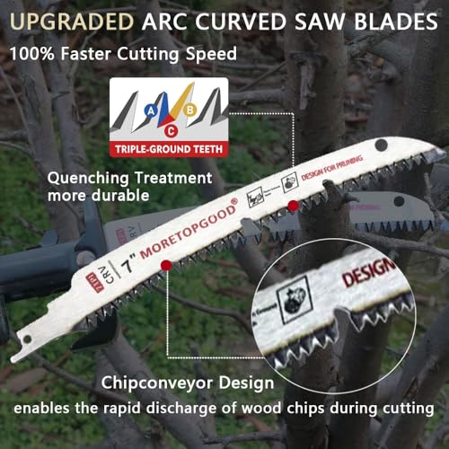 7 Inch Arc Edge Reciprocating Saw Blade with U-Groove Chip Removal Design, 7TPI Japanese Teeth with Arc-Curved Saw Blades for Wood Pruning, Tree Trimming & Wood Cutting, 3‑Pack - size: 7 Inch