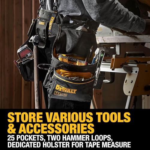 DEWALT Professional Tool Belt Organizer With Suspenders and 25 Pockets, Heavy Duty Construction (DWST540602) - size: One Size, style: Tool Rig w/Suspenders