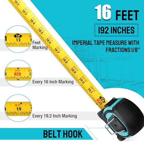 DURATECH 16FT Magnetic Double-Sided Tape Measure, Easy Read Measuring Tape - size: 16 FT, style: 2 Pack
