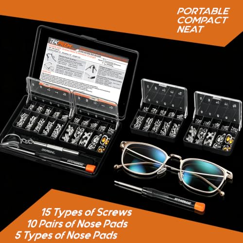 TEKPREM Magnetic Eyeglass Repair Tool Kit, Eye Glasses Repairing Screwdriver Set with Compatible Eyeglass Screws,Silicone Nose Pads,Tweezer,Small Screwdriver for Eyeglasses,Sunglasses and Nose Pads