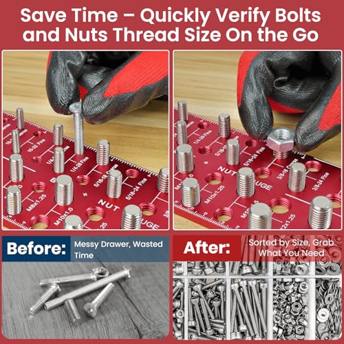 Thread Checker, Rustproof Nut and Bolt Thread Checker, Wall-Mountable Bolt Size Finder Tool, SAE & Metric Thread Gauge, Bolt and Nut Sizer for Quick Measurement - size: 30 Thread Checker
