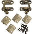 2 Sets Antique Right and Left Latch Hook Hasp and 4pcs Small Box Mini Hinges with Replacement Screws, Bronze