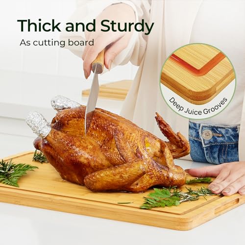 Keechee Kitchen Essentials Natural Bamboo Cutting Board XL With Durable, Knife-Friendly Surface & Deep Juice Groove – XL (18x12) – Perfect For BBQ - color: Bamboo, size: One Piece 18"