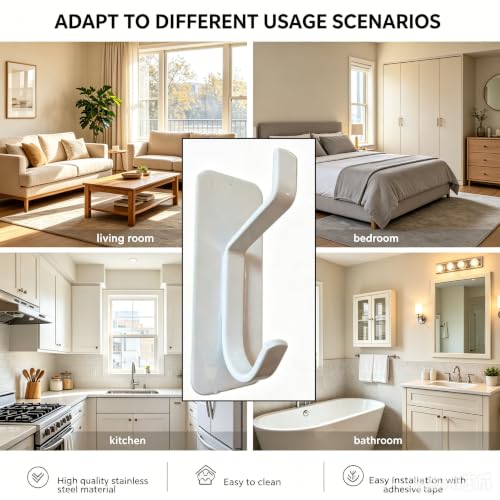 5 Pack Self Adhesive Wall Hooks Key Hook Stainless Steel Coat Hook White - color: White