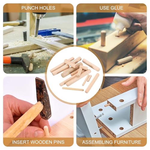 PATIKIL 95 Pcs Wood Dowel Pins 1/4" x 3/4" Fluted Wooden Dowels Hardwood Pegs for Woodworking Furniture DIY Crafts Projects Door Art - size: 1/4" x 3/4"