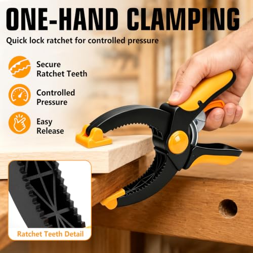6" Ratchet Clamps Quick Release Set, Adjustable Spring Clamp for Wood,4Pcs