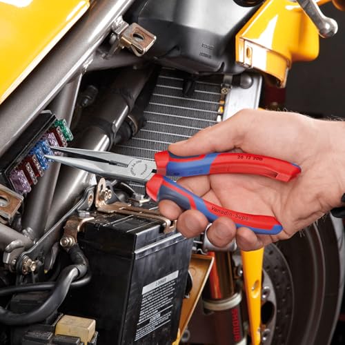 KNIPEX Tools - Long Nose Pliers With Cutter, Multi-Component (2612200), Multi-Colour, 8 inches