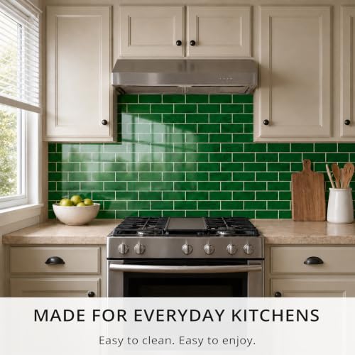 StyloVue 100 Pieces Peel and Stick Backsplash for Kitchen, 3" x 6" PVC Subway Tile, 2026 Upgraded Emerald Green Stone, Stick on Wall Tile for Kitchen, Bathroom, Fireplace, RV - color: Emerald Green Stone