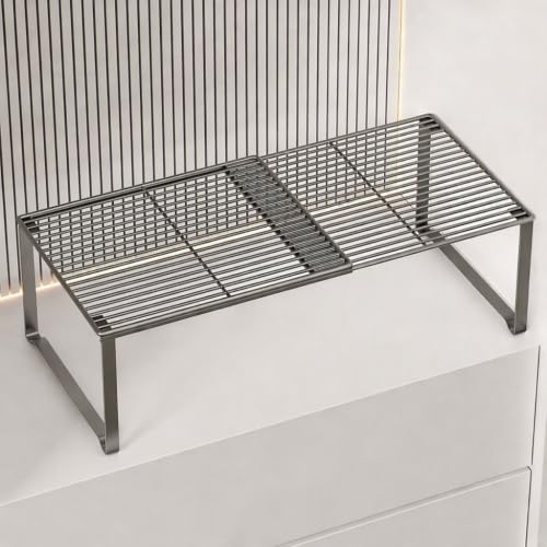 Extendable Metal Wire Shelf Organizer - Adjustable 15-24.4in Length, Stackable Storage Rack for Kitchen/Pantry/Bathroom/Shoe Cabinet/Tool Closet (Gunmetal, 1 Pack) - color: Gunmetal, size: 1 Pack