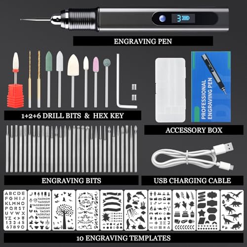 Cordless Engraving Pen Kit Upgraded 21000RPM Electric Engraver Tool Aluminum Alloy Rechargeable Electric Etching Machines Rotary Tool for Carving Jewelry Stone Wood Glass Metal Plastic - size: 57pc