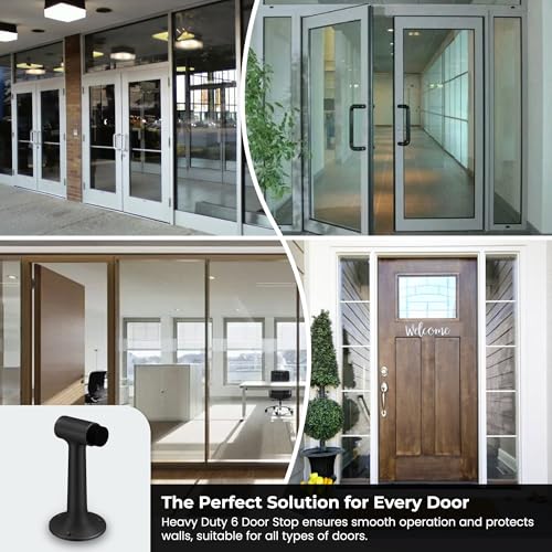 Heavy Duty 6″ Door Stop, Solid Brass Commercial Grade, Floor Mount Stopper (Matte Black) - color: Matte Black