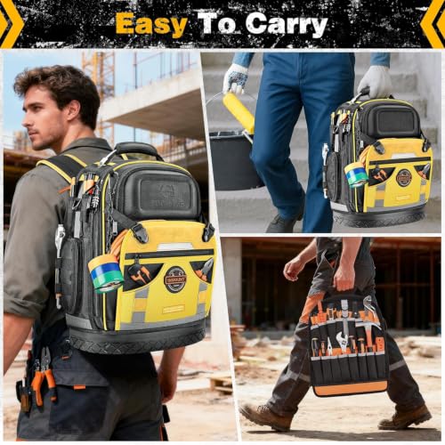 Tool Backpack Bag, Electrician Tool Bag 78-Pockets & Loops Tools Bag HVAC Tool Bags for Men, Heavy Duty Storage Construction tools Backpack (style1-Yellow)-0721 - color: Yellow