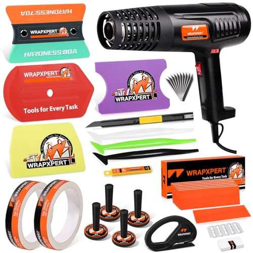 WRAPXPERT Car Wrap Tools Vinyl Wrap Tools Kit with Heat Gun, Vinyl Wrap Squeegees, Felt Buffers, Tucking Squeegees, Wrap Knife and Blades, Magnet Holders, Film Cutter, Masking Tape - color: Heat Gun Set