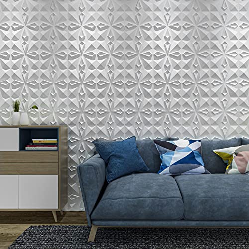 Art3dwallpanels 33 Pack 3D Wall Panels, White PVC | Modern Raised 3D Wall Tiles, Waterproof Fireproof, 33 Sheets Large Pack, Easy DIY Mount for Residential Commercial Wall - color: New White
