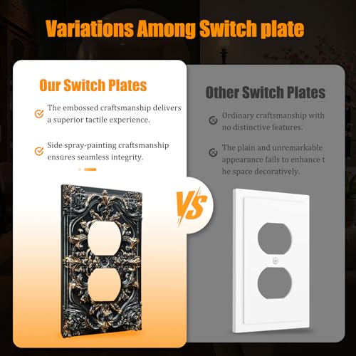 Decorative Outlet Covers Black Gold Flower Elegant 3D Floral Embossed 1 Gang Duplex Light Switch Cover Plate Unique Wall Plate Electrical Switch Plate Covers for Bedroom Home Decor - color: Black Gold 01, size: 1-Gang Duplex Outlet/ 5 x 3 IN
