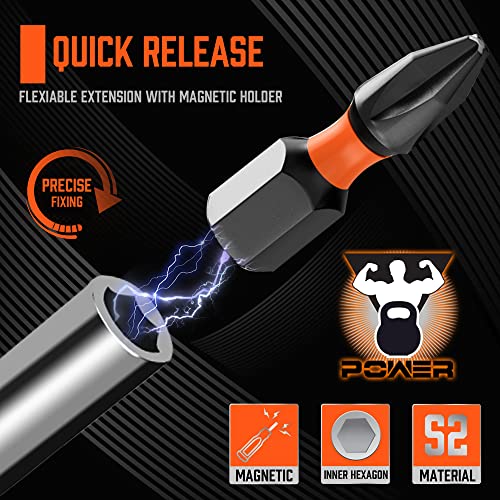 HORUSDY 2-Piece 1/4" Bit Driver Magnetic Screwdriver Bit Holder, 190mm and 90mm Long, Screwdriver Handle for Magnet Tip - style: 2-Piece 1/4" Bit Driver Magnetic Screwdriver Bit Holder