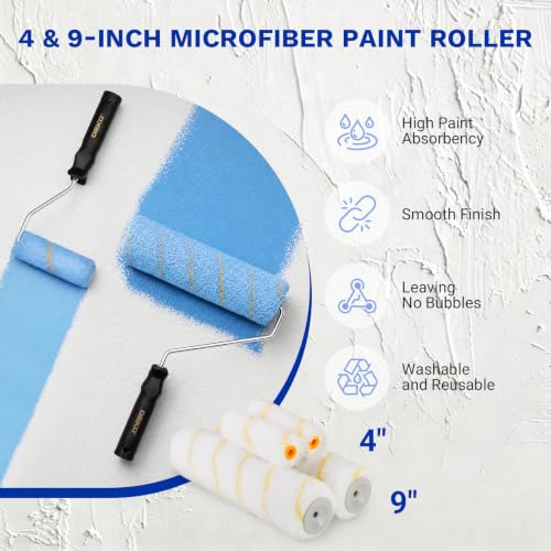 DEKOPRO Paint Roller Kit, 20-Piece Paint Roller Set with Microfiber Sleeves & Frame, Tray, Flat Brush, 4" & 9" Paint Rollers for Walls, Cabinets, Interior, Exterior, House Painting Supplies