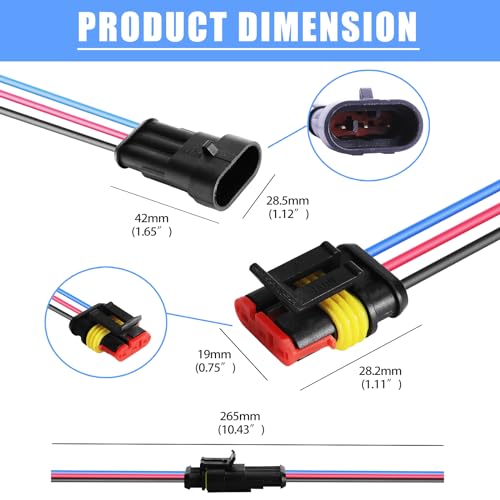 MUYI 3Pin Way 16AWG Waterproof Electrical Connector Wire Connectors-5 Kit - style: 3wire connector(5 sets)