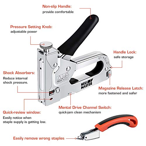 NEU MASTER Staple Gun with Staple Remover, Upholstery Staple Gun for Wood - style: 3 in 1 Staple Gun