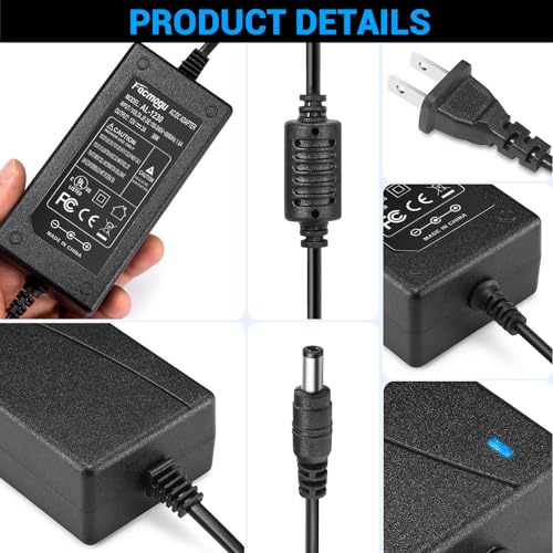 Facmogu DC 12V 3A Power Adapter, 100-240V AC to DC 12 Volt Power Supply - size: 12V 3A (2 Prong Plug)