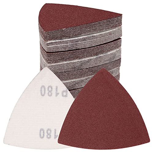 120 Pcs Triangle Sanding Pads, 180 Grits Detail Sander Sandpaper Hook and Loop Sanding Sheet,3-1/8"(80mm) Triangular Sandpaper for 3-1/8" Oscillating Multi Tool, No Holes - size: 180 Grit, style: No Hole