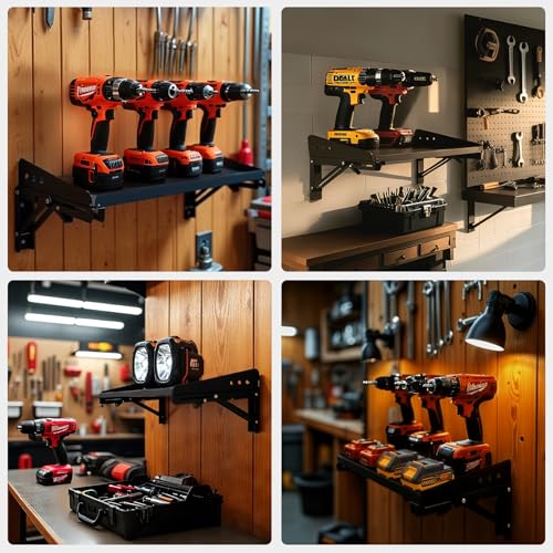 MUTUACTOR Heavy Duty Wall Mounted Shelf,2-Pack Wall Storage Shelves for Garage Storage,15.7” Foldable Metal Shelves Wall Mounted for Garage,Kitchen,Laundry Room,Workshop - style: 2 PCS Heavy Duty Garage Wall Shelves