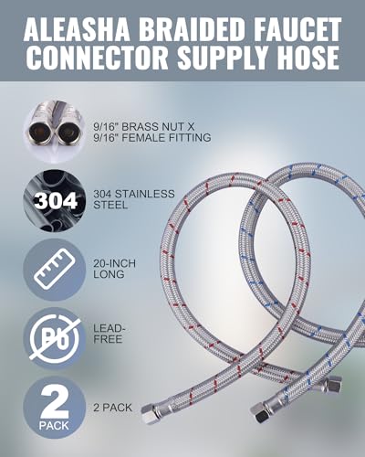 ALEASHA Faucet Supply Lines,20 Inch Length Faucet Hose Connector 3/8" to 3/8" Female Compression Thread Stainless Steel Braided Bathroom Kitchen Faucet Extension Water Supply Line,2Pcs - size: 20 Inch