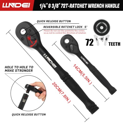 LLNDEI 1/4 & 3/8" Drive Impact Socket Set 186Pcs SAE/Metric - size: 186-Piece 1/4" & 3/8" Drive Socket Set