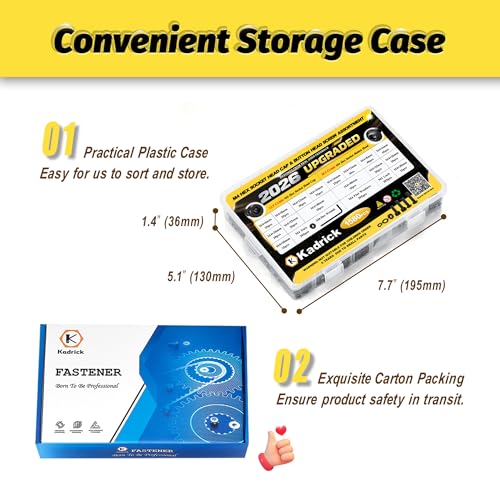 KADRICK 1580PCS M4 Screws Assortment,Hex Socket Button & Cap Head - size: M4 1580Pcs 6-40mm