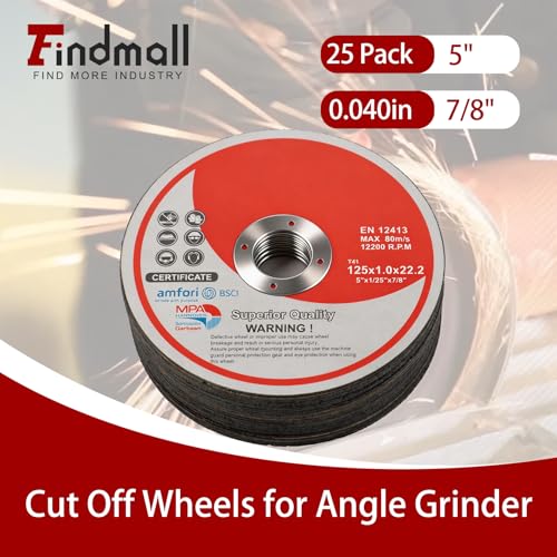 25 Pack 5" x.040 x7/8" Cut-Off Wheel - Metal & Stainless Steel Cutting Discs for Steel, Aluminum, Other Alloys - size: 25pcs 5"*0.040"*7/8"