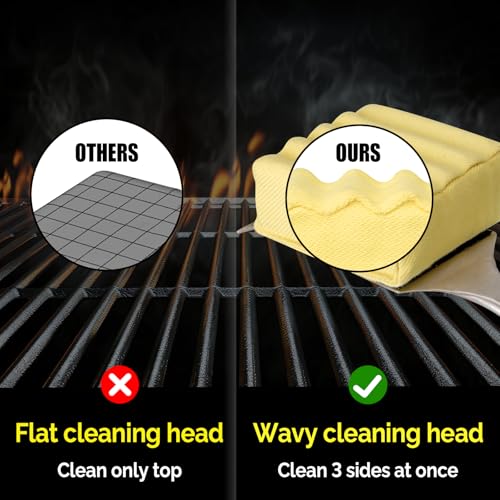 Bristle-Free Steam Cleaning Grill Brush — Features an Extended Luxurious Rosewood Handle and a Unique Wavy pad that Seamlessly fits cast Iron and Stainless Steel grates - color: Aramid Fiber Steam Grill Brush